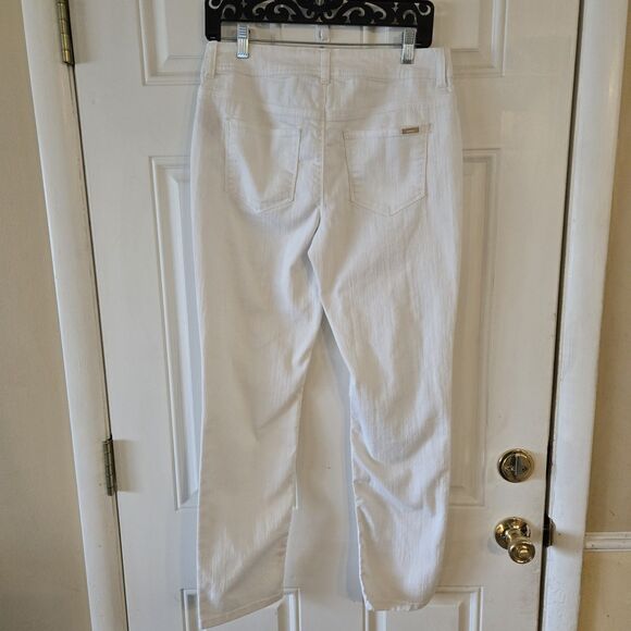 Chico’s So Slimming Ankle Jeans 0.5 US 6 White Rhinestone Pearl Embellished Stre - Picture 2 of 11